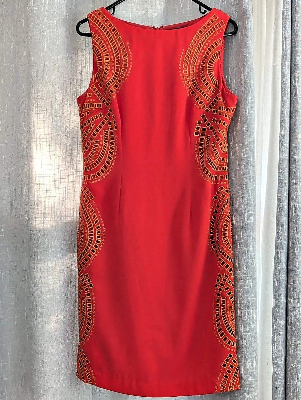 Leslie Fay Orange & Gold Geometric Mini Dress Like New Sz. 6